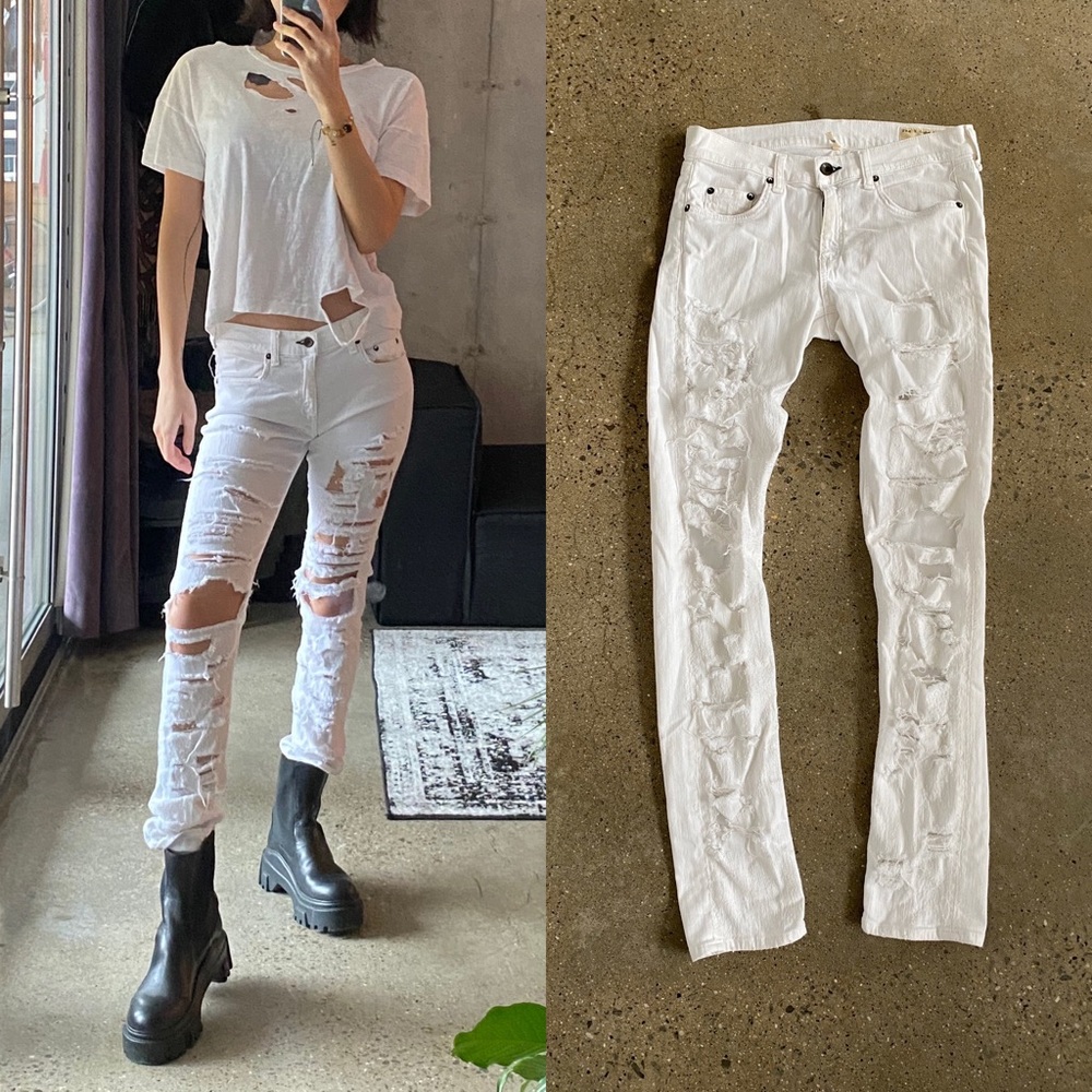 rag and bone distressed low waist jeans in white